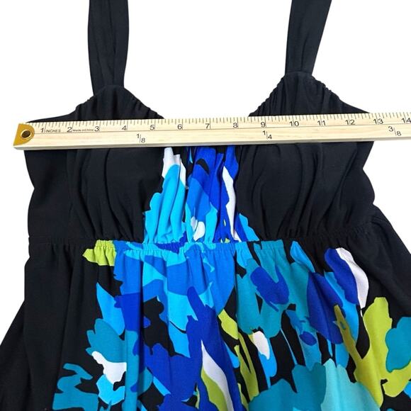 BCX Dress Womens Size XS Black Teal Stretchy Attached Bra Floral Colorful - Picture 7 of 8